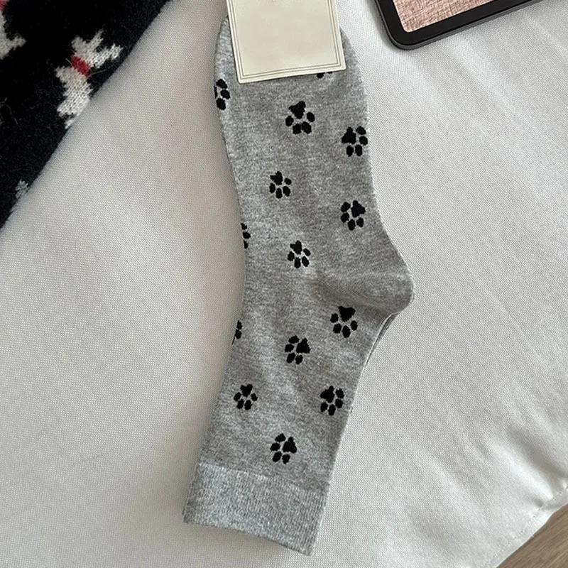 

1-3pairs Women Cartoon Dog Paw Socks Cute Ins Mid Tube Sock Spring and Autumn Pure Cotton Cute Dog Paw Stacked Socks One Size