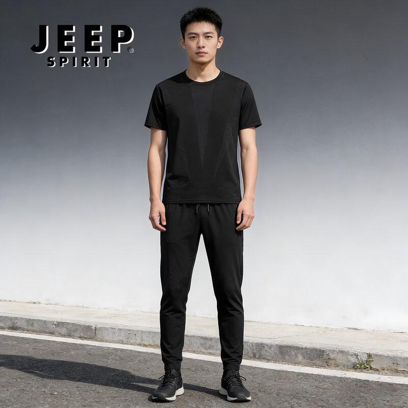 

JEEP SPIRIT Men s Summer Ice Silk T-shirt & Long Pants Set M