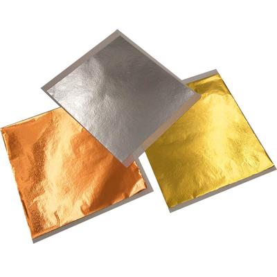 100 Blatt 14 x 14 cm Nachahmung Gold Silberfolie Papier Blattvergoldung DIY Kunst Handwerk Papier Geburtstag Party Hochzeit Kuchen Dessert Dekorationen
