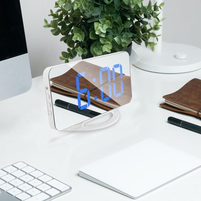 Digital Alarm Clock Large Display LED Mirror Electronic Clocks with Snooze Dual USB Ports 3 Adjustable Brightness Home