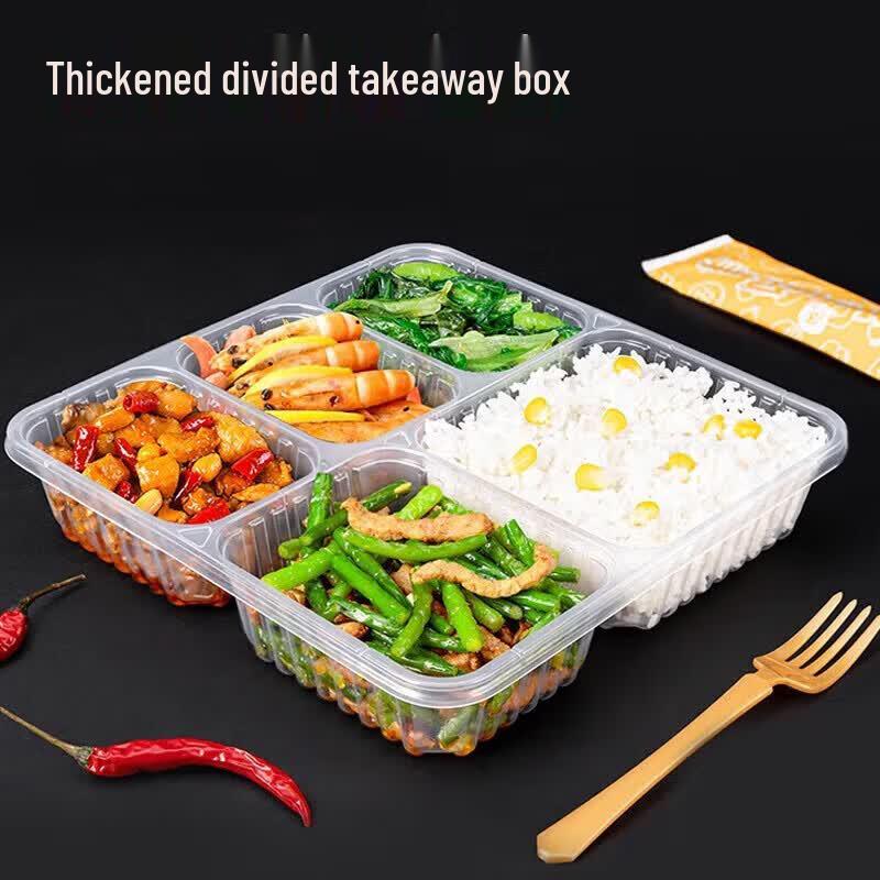 Fangcaodi 5-Compartment Disposable Plastic Lunch Boxes