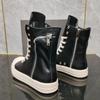 Top Quality Thick Bottom Black Cowhide Pocket High-top  with Zipper Fashion Men's Shoes Women's Shoes  Harajuku Style.