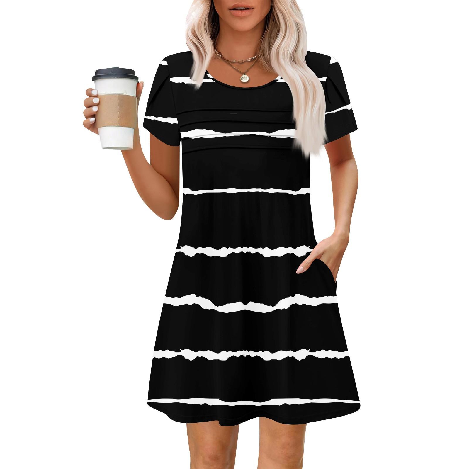 

Женские летние повседневные лепестковые узкие полосатые плиссированные однотонные платья L чёрный