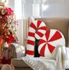 3D Red and White Christmas Candy Plush Pillow: Decorative Back and Seat Cushion