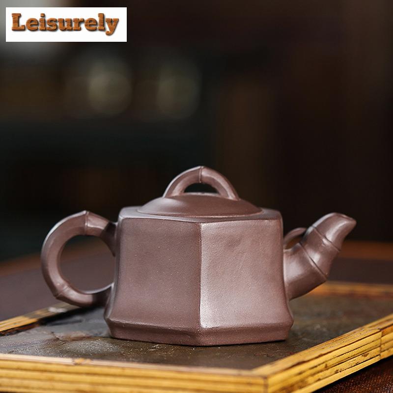 170ml Creative Yixing Purple Clay Teapot Handmade Hexagonal Bamboo Joint Pot Raw Ore Purple Mud Kettle With Infuser Zisha Teaset