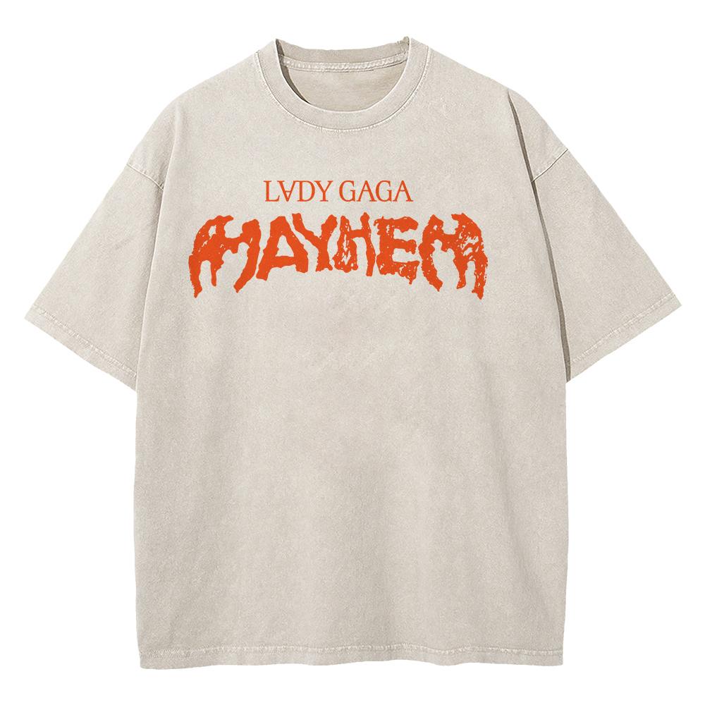 Vintage Washed Lady Gaga The Mayhem Ball Tour  T Shirt Fashion MenWomen Aesthetic High Quality Acid Wash  Cotton Tees