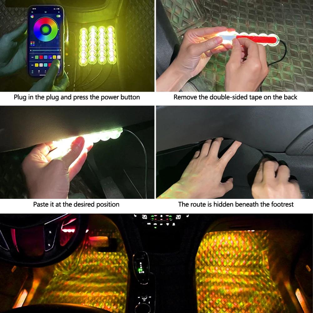 12 LED Car Interior Ambient Foot Light USB / Cigarette lighter LED Atmosphere Decorative Lamp LED Foot Light Kit Car Accessories