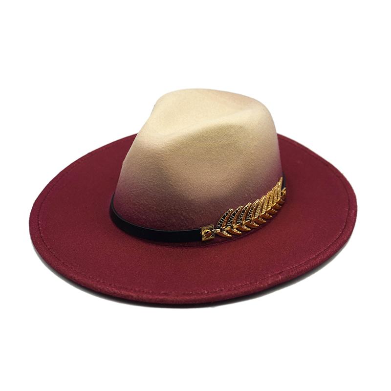 Fashion Autumn Winter Gradient Hat Women Men Fedora Hat Classical Wide Brim Felt Floppy Cloche Cap Chapeau Imitation Wool Cap