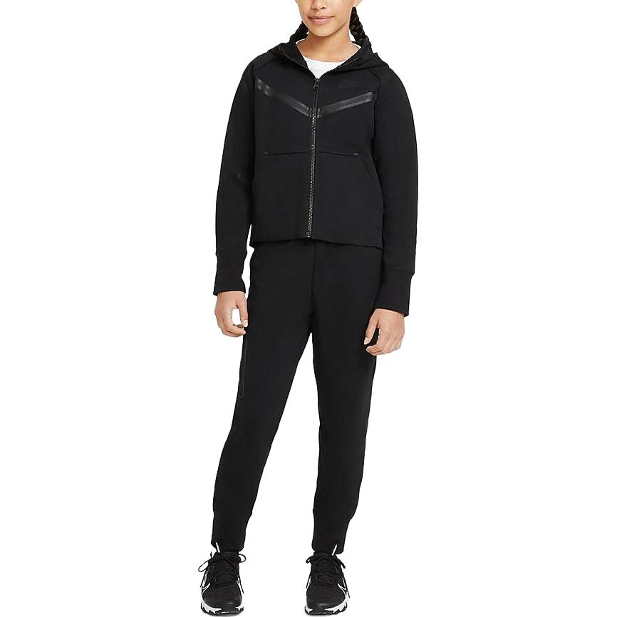 Nike Girls Tech Fleece Hoodie Black/Black Kids Streetwear CZ2570-010