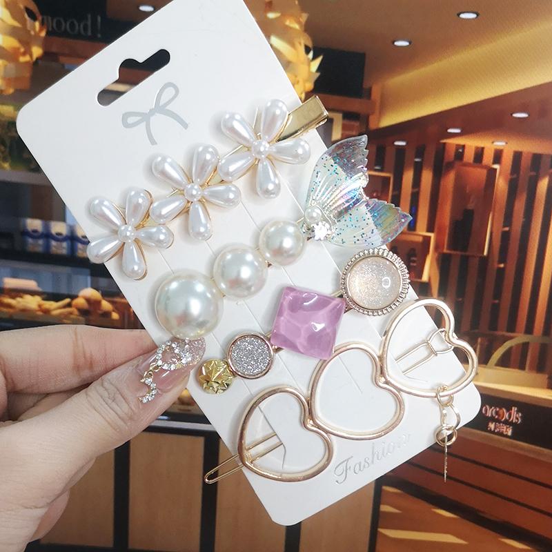 Korea Shiny Crystal Hair Clip Set Fashion Hair Accessories  Trend For Women Girl Pearl Rhinestone Hairpin Side Clip For Hair