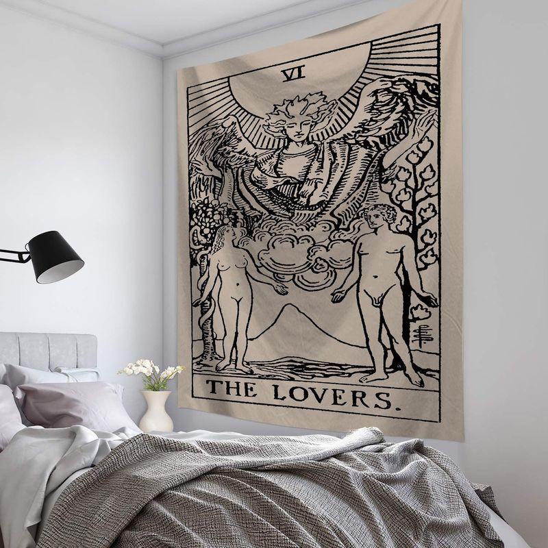 Vintage Tarot Card Tapestry The Sun Lovers Star Devil Witchy Wall Hanging Mystic Dark Aesthetic Dorm Bedroom Home Decor