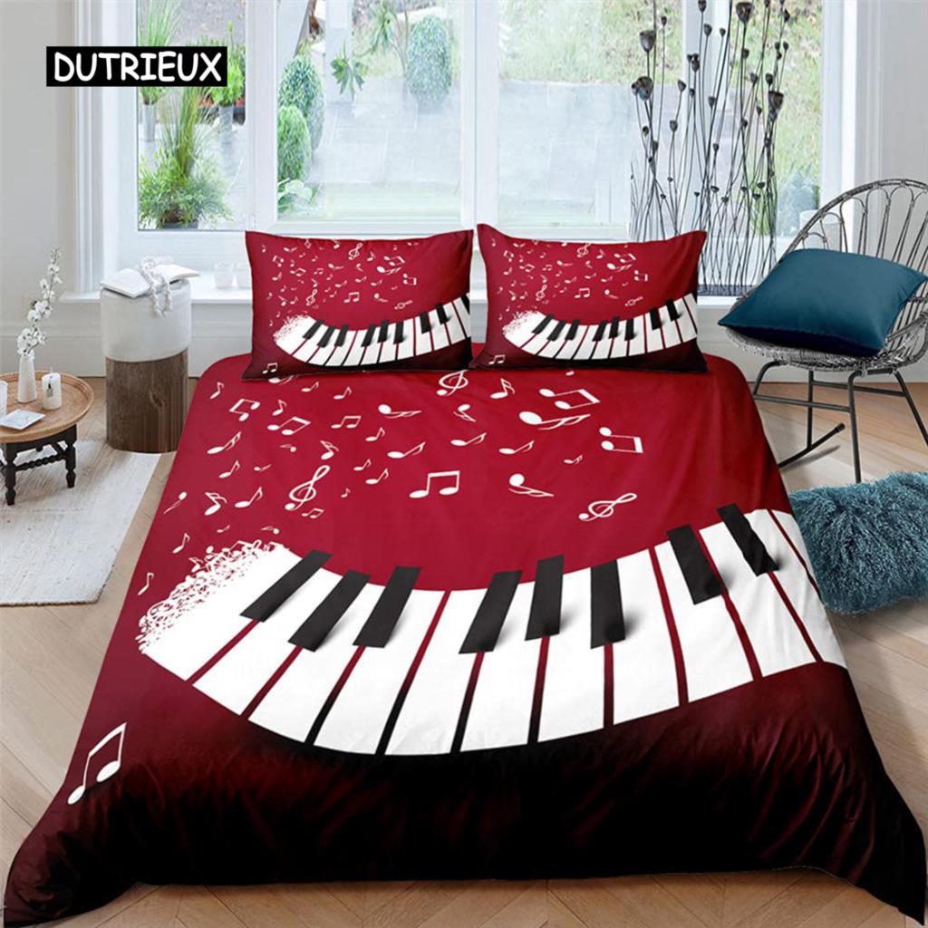 Piano Pattern Duvet Cover Microfiber Classic Music Themed 2/3Pcs Bedding Set Musical Pattern Geometric Stripe King Quilt Cover