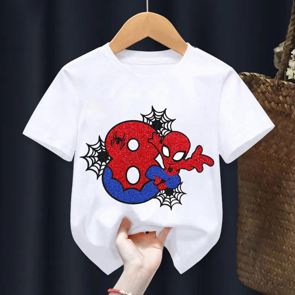 Children's Spider Man T-shirt Cartoon Birthday Digital Printed T-shirt Cute Boys and Girls Short Sleeve Top Children's Clothing