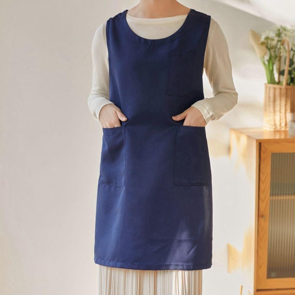 Thickened Korean Dress Apron Solid Color Sleeveless Apron Durable Cooking Apron  Woman