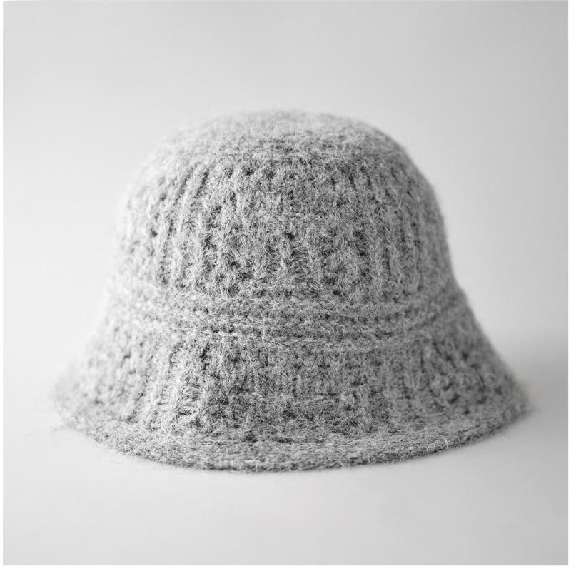 New Winter Hollow Knitted Bucket Hat Women'S Fashion Simple Casual Versatile Face Small Wool Pullover Basin Hat
