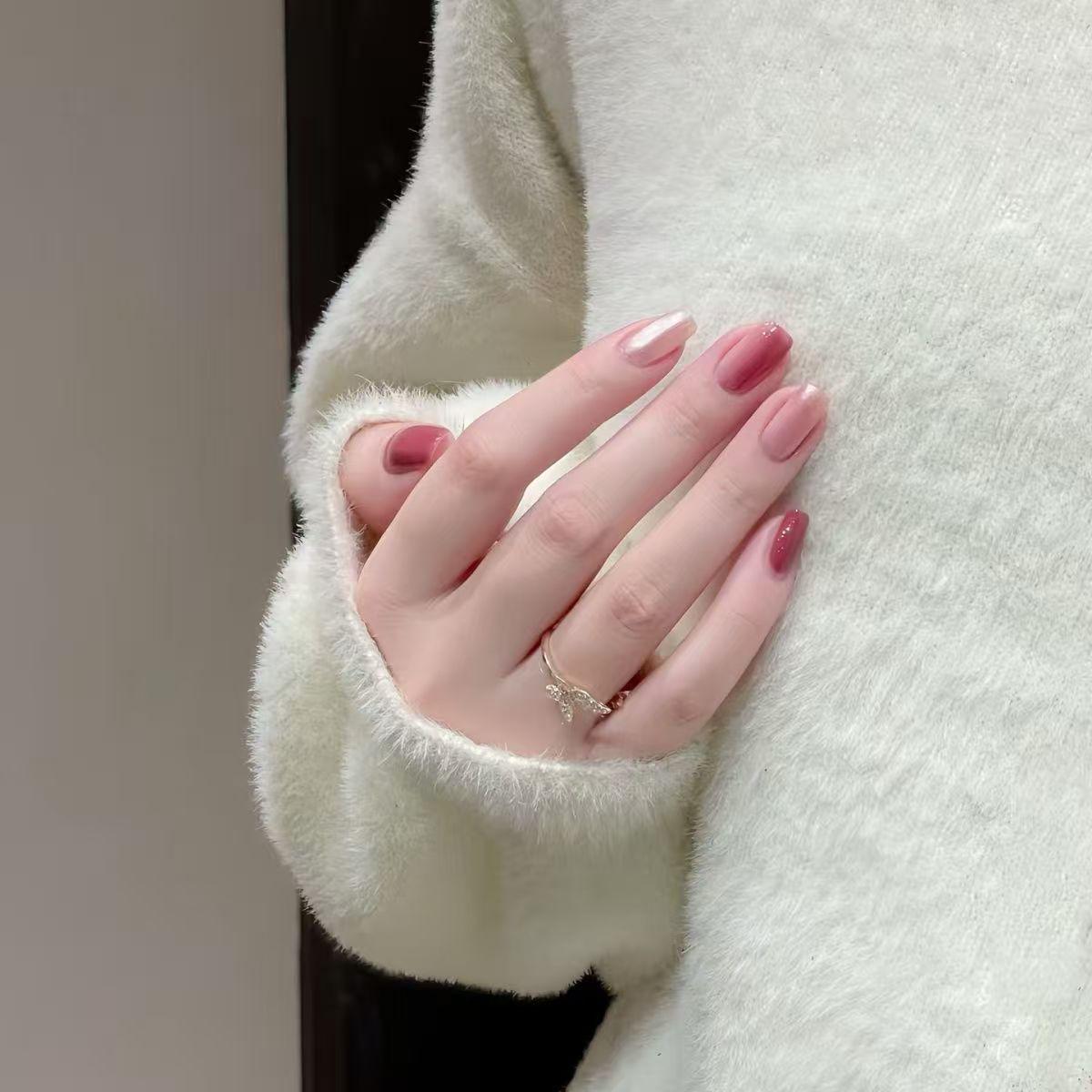 Наклейки для маникюра персиково-розового цвета с стеклянными бусинами: Нежные, Съемные, Отбеливающие, Высококачественные Носимые Накладные Ногти Extra Small