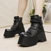 Genuine Leather Thick Sole Shoes Women Retro Round Toe Solid Color Platform Short Boots