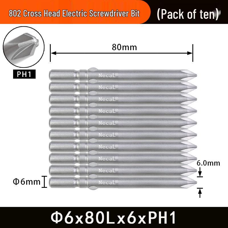 Nigao 802 Magnetic S2 Steel Electric Screwdriver Bit, 6mm, 60/80mm Length