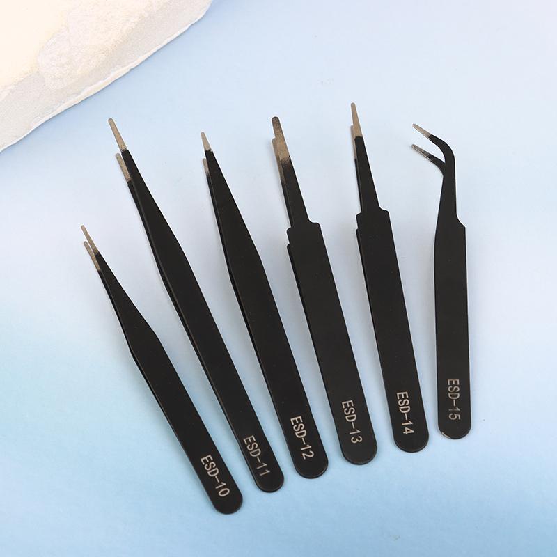 6pcs Durable Stainless Steel Tool For Electronic Repair And Process Modeling, Bending&St Precision ESD Anti-static Tweezers Set