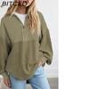 BITCED Women's Fashion Pullover Sweatshirt Fall Solid Color Zipper V-Neck Hoodie