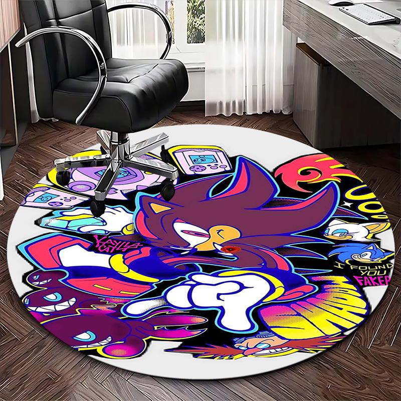 1pc Sonic the Hedgehog & Friends Anime Cartoon Design Round Carpet - Office Chair Mat, Non-Slip Rug for Home Decor, Living Room