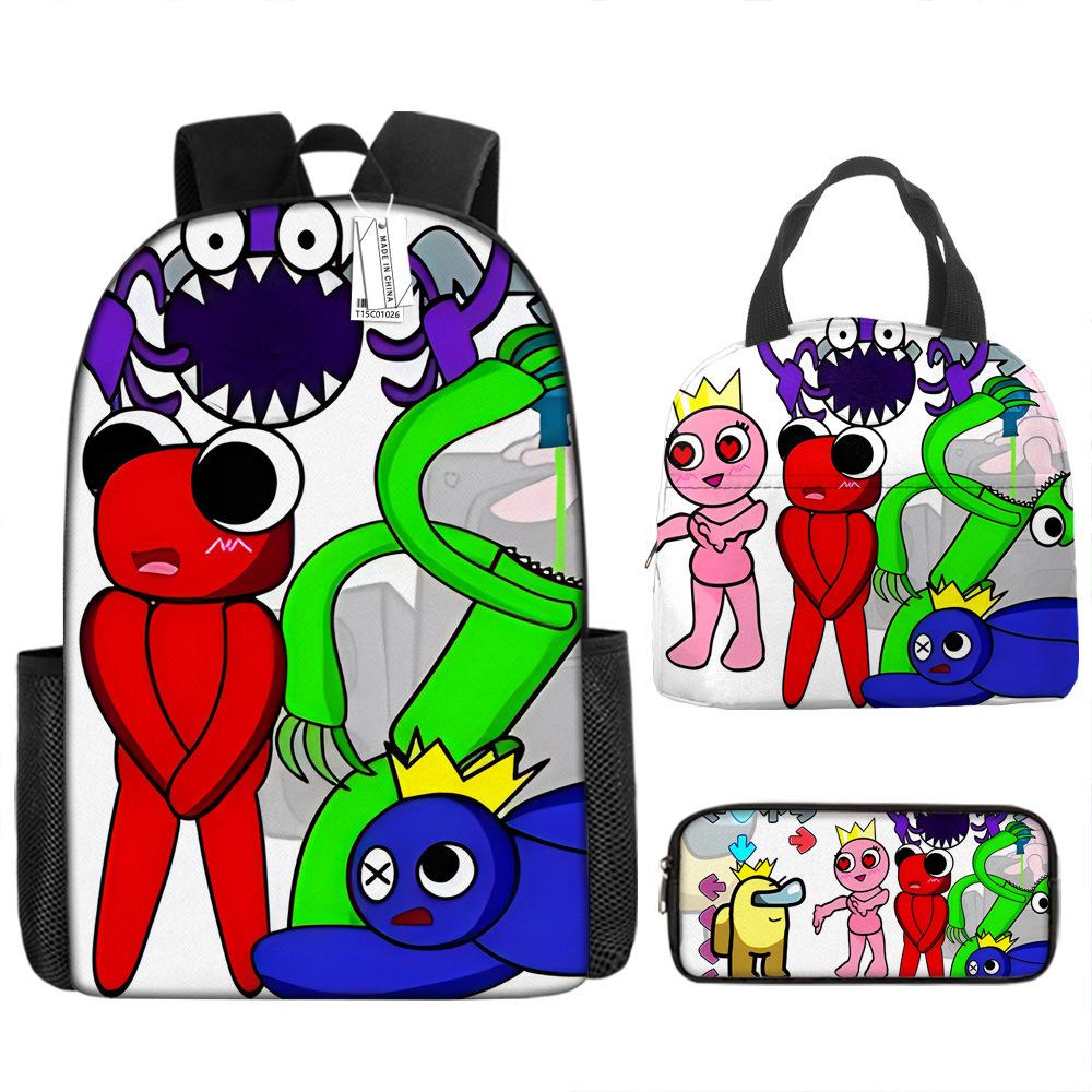 Rainbow Friends School Bag Rainbow Friends Backpack Three-piece Set for Elementary School Students Large Capacity Cartoon Computer Bag