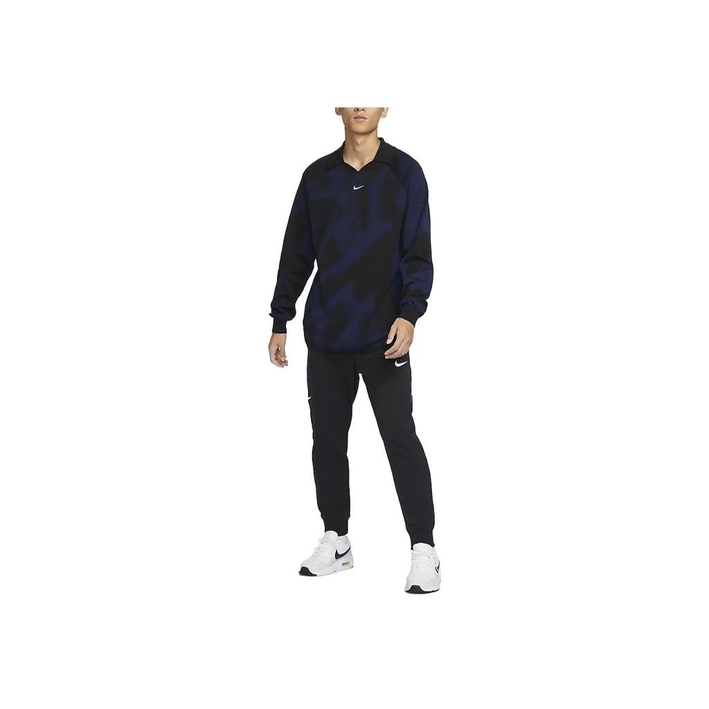 Nike Culture Of Football Logo Embroidered Polo Casual Knit Long Sleeve Sweater Men sweater Dark-Navy FD7285-410