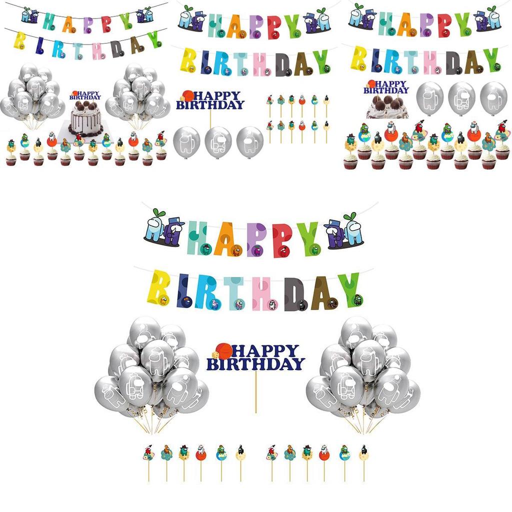 Game Birthday Party Decor Suit Supplies Set Balloon Banner Caketopper