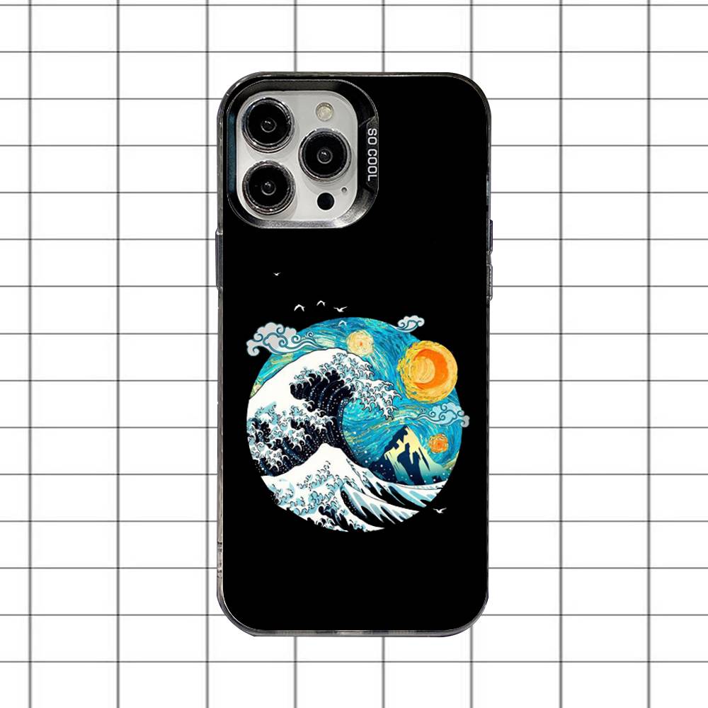 Große Welle vor Kanagawa Handyhülle Für iPhone 16,15,14,13,12,11,8,7,Pro,Max,Plus,Mini,XS,SE Anti-Fall Schwarz Matt Hart