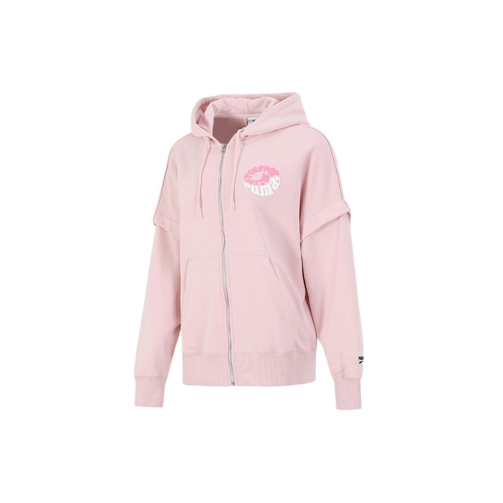 Puma Two-Piece Spliced Sports Knit Hoodie Women Tops Pink 531602-36