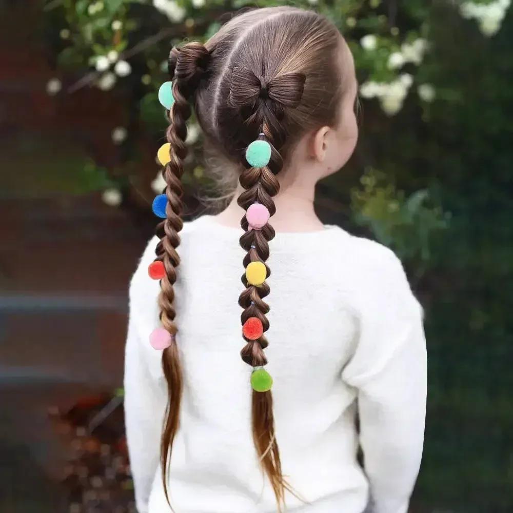 RAINBOW BOWS 10Pcs Elastic Hair Bands Plush Ball Rubber Band for Baby Girls Scrunchie Hair Ties Kids Baby Hair Accessories