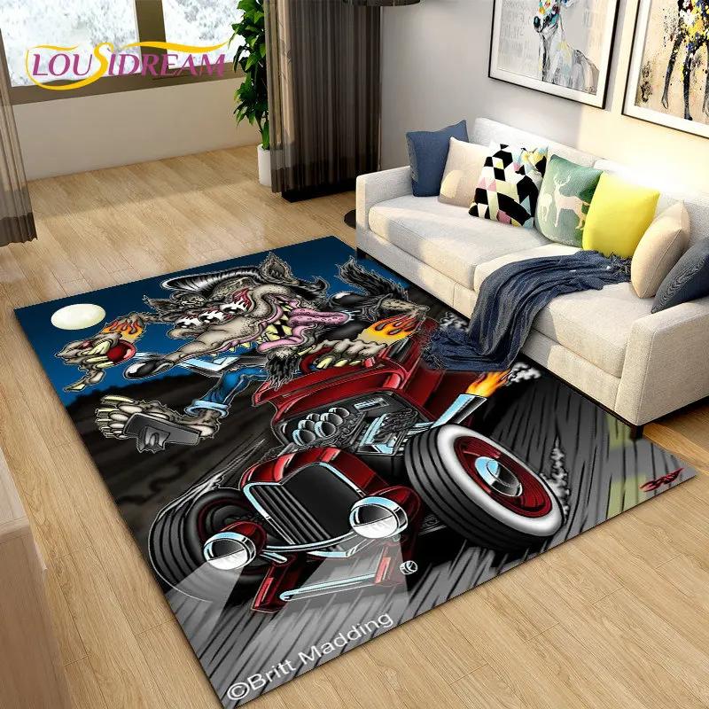 Tappeto Area Cartone Animato Divertente Rat Fink, Tappeto per Soggiorno Camera da Letto Garage Divano Decorazione Zerbino, Tappetino Antiscivolo da Gioco per Bambini