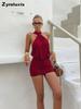 Windgöttin Damen Ärmelloses Neckholder-Minikleid mit Schnürung am Rücken, figurbetont, für den Urlaub