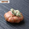 Yixing Zisha Water Spray Stone Frog Tea Pet Ancient Flowerpot Landscaping Tea Figurine Play Toys Tea Statue Ornaments Gift Craft