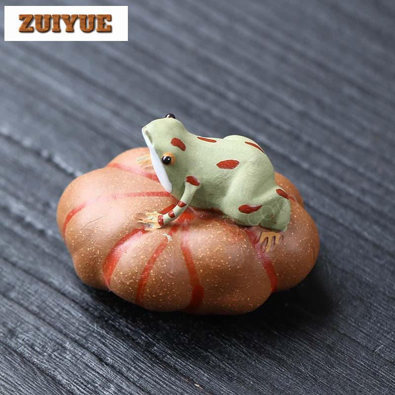 Yixing Zisha Water Spray Stone Frog Tea Pet Ancient Flowerpot Landscaping Tea Figurine Play Toys Tea Statue Ornaments Gift Craft