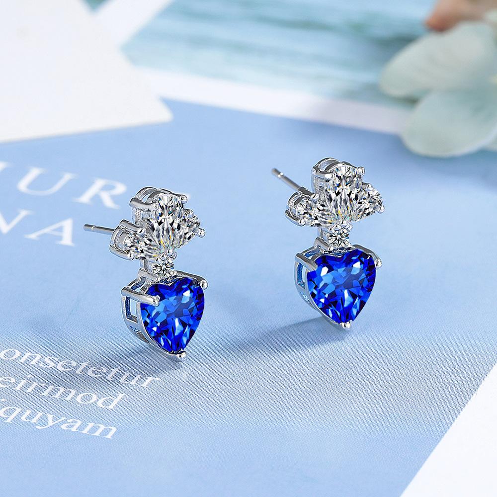Heart Fancy Colorful Heart Fashion Zirconia Sparkling Classic Stud Earrings for Women Dazzling Female Elegant Accessories Timeless Jewelry