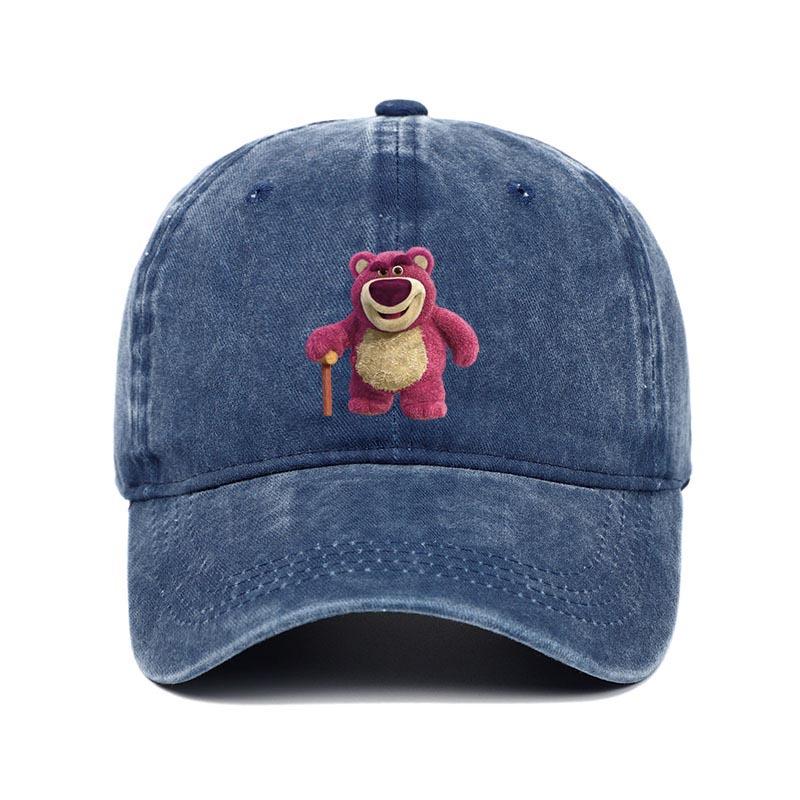 Cartoon Washed Lotso Print Baseball Cap Men Women Vintage Kpop Snapback Cap Adjustable Breathable Trucker Hat Sunscreen Hat