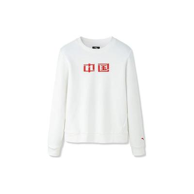 Anta Training Series Solid Color Printed Chinese Character Round Neck Fleece Long Sleeve Sweatshirt Women Sweatshirt White 162247713-4