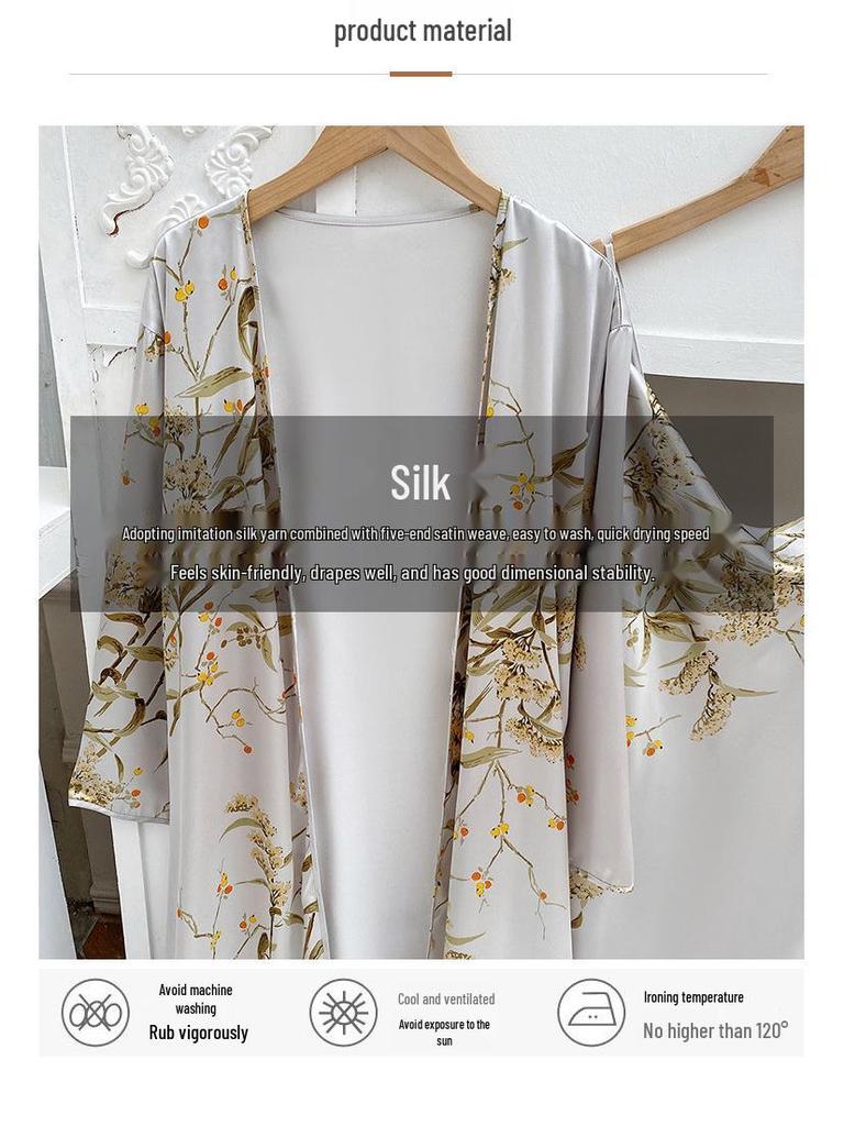 Spring & Summer Women's Pajama Set: European-American Style 4-Piece, Nightgown, Camisole, Long Sleeve, Long Length, Sexy Nightdress.