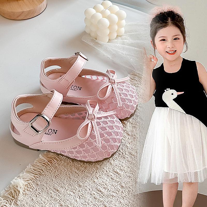Children's Hollow Woven Sandals2026New Spring and Summer Girls' Cute Bow Princess Sandals Beach Shoes