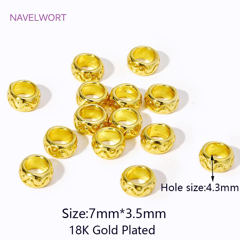 18K Gold Plated Wave Round Large Hole Spacer Beads,Brass Metal Flat Spacer Beads For Bracelet Jewelry Making Findings Wholesale 10 pieces