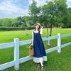 Blue Plaid Summer Sleeveless Dress French Literary Style Mori Retro Small Fresh Holiday Suspender Vest Long Dress