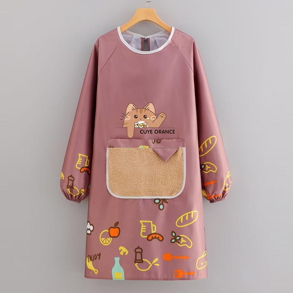 Cartoon Kitchen Apron Waterproof Long Sleeve Cooking Baking Bibs Cross Back Anti-fouling Catering Work Clothes for Home Kitchen