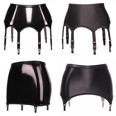 Luxusöl Glänzendes Pu-Leder Strumpfhaltergürtel Damen Sexy Glänzender Satin Minirock Metallclips Strumpfhalter Suspender Gürtel Für Strümpfe