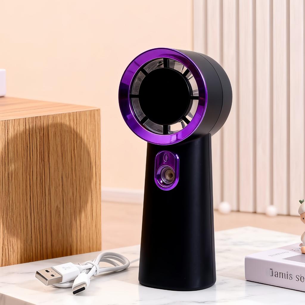 Simple and Fashionable Handheld High-speed Moisturizing Spray Fan with Three Speed Settings and USB Charging Function Small Fan