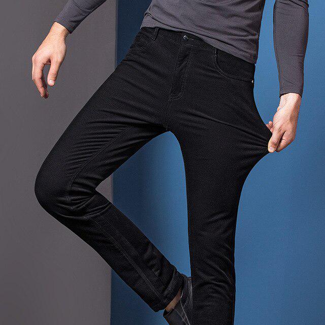 

Осенне-зимние вельветовые брюки мужские классические однотонные утолщенные эластичные повседневные брюки мужские брендовые черные 30 чёрный