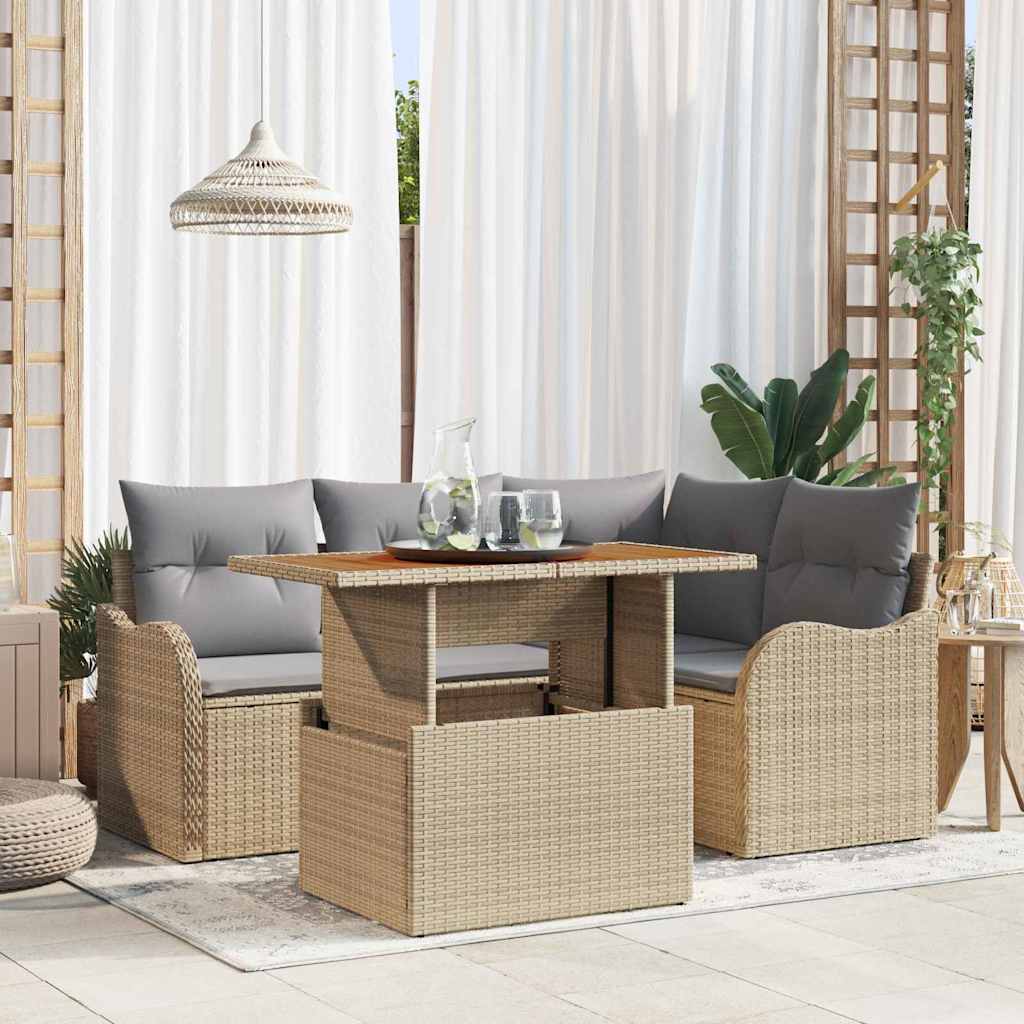 Garden Sofa Set with Cushions 5 pcs Beige and Light Grey Poly Rattan