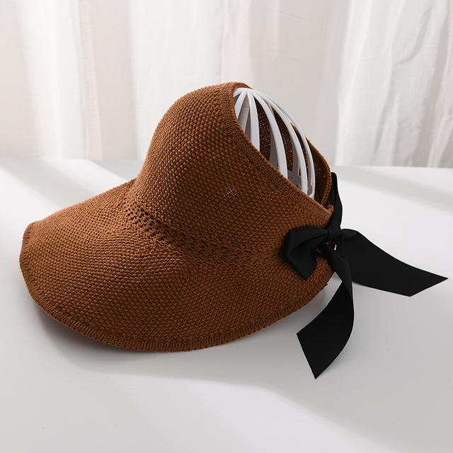 

Women Summer un Visor Hat Ponytail Bowknot Foldable Adjustable Breathable UV-Protection hat Empty Beach Cap For Travel One Size кавовий