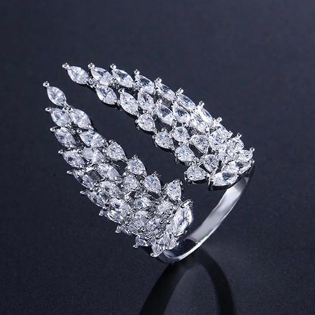 Adjustable Open Wing Ring with Full Paved Marquise & Pear Cut Cubic Zirconia Silver/Gold/Rose Gold Tone Statement Ring for Women