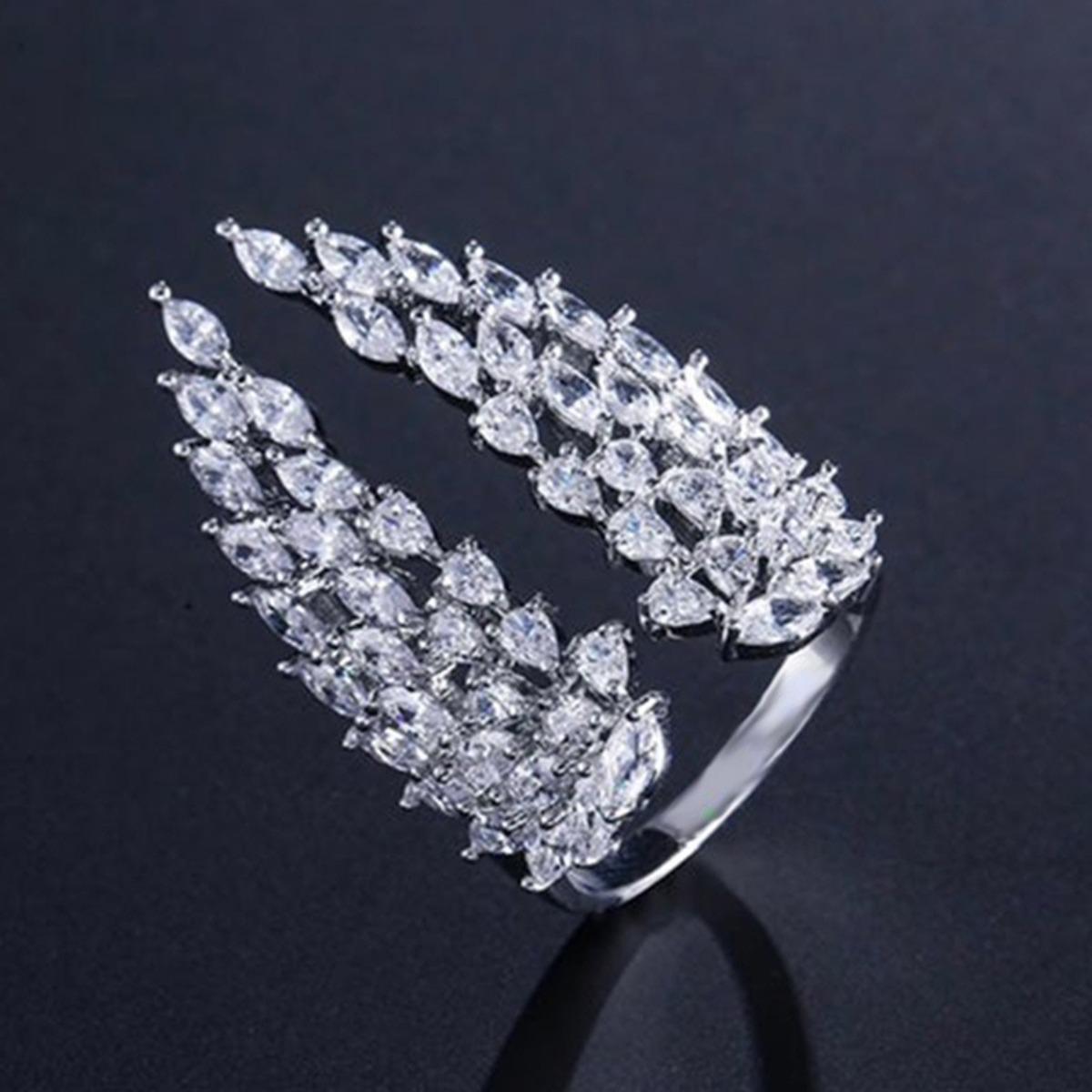 Adjustable Open Wing Ring with Full Paved Marquise & Pear Cut Cubic Zirconia Silver/Gold/Rose Gold Tone Statement Ring for Women adjustable opening белый